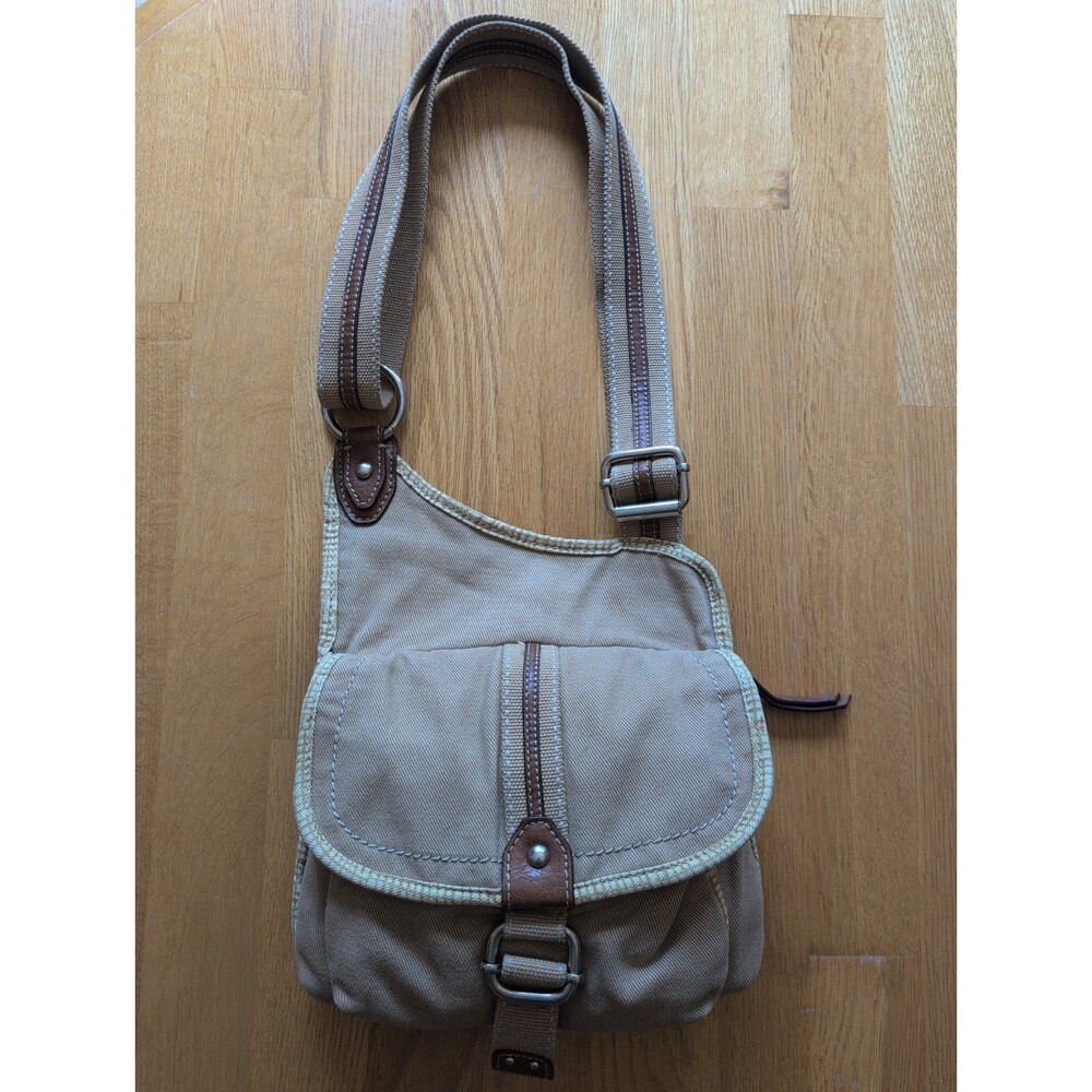 Vintage Y2K Fossil Canvas Crossbody Bag Khaki Tan Utility Messenger Purse Small
